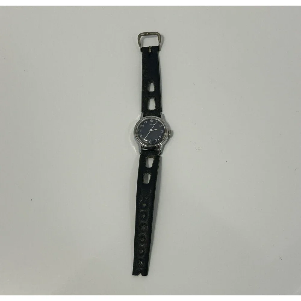 Timex Mercury Watch WOMEN Silver Tone Retro Blue Dial Manual Wind